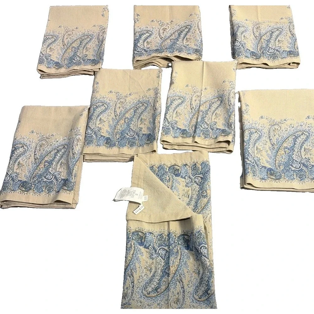 Pottery Barn Paisley Linen Cotton Blend Napkins Set Of 8
